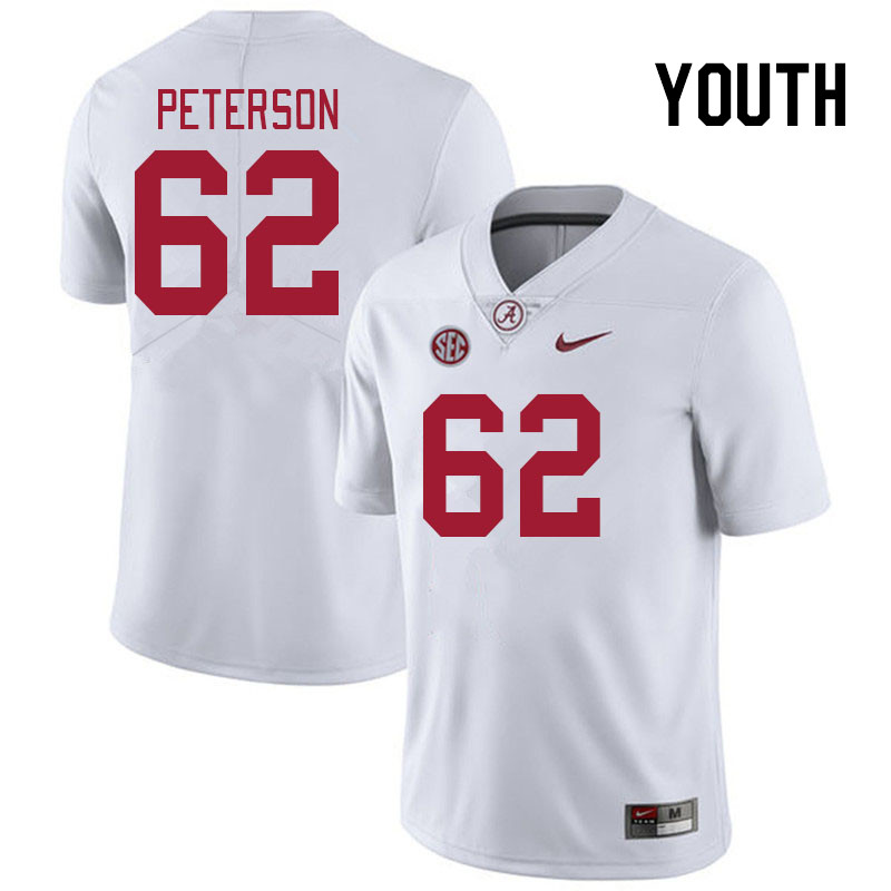 Youth #62 Davis Peterson Alabama Crimson Tide College Footabll Jerseys Stitched Sale-White